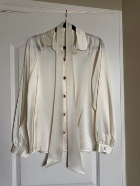 LILYSILK Silky Ivory Tie-Neck Blouse